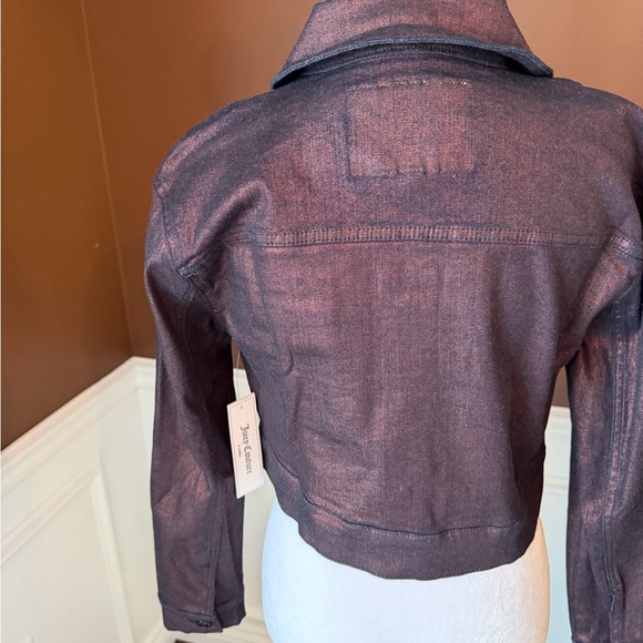 Juicy Couture Maroon and Black Metallic Cropped Denim Jacket Size XS NWT - Picture 4 of 8